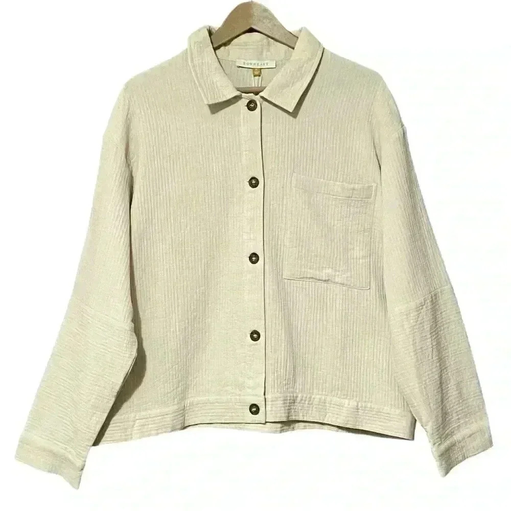 DownEast Quilted Shacket XL Cream NWT Lightweight Cotton Button Front Pockets